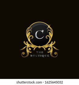 C Letter Golden Circle Shield Luxury  Boutique  Logo, vector design concept  for initial, luxury business, hotel, wedding service, boutique, decoration and more brands.