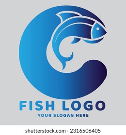C Letter Gradient Fish logo with 
fish symbol logo design
