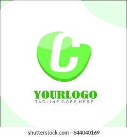 C letter green circle logo. Simple brand identity health, food, tech, eco & friendly for your business