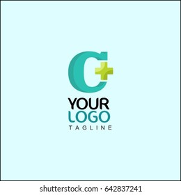 C Letter Green leaf, Herbal, Pharmacy, organic, natural, bio, cross plus and eco friendly vector illustration