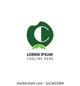 c letter with green leaves eco logo