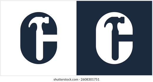 C Letter hammer  logo construction vector Alphabet template illustration