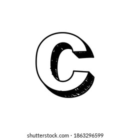 C letter hand-drawn symbol. Vector illustration of a small English letter c. Hand-drawn black and white  Roman alphabet letter c typographic symbol. Can be used as a logo, icon