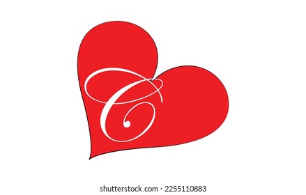 C letter with a heart on red background for lovers and friends