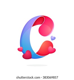 C letter with hearts. Font style, vector design template elements for your application or corporate identity.