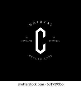 c letter hexagonal shaped natural activated charcoal logo design
