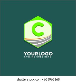 C letter highway icon flat. Green pictogram on white background. Vector illustration symbol 