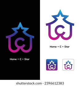 C letter with home amp star shape creative logo