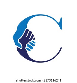 C- Buchstaben Symbol abstrakte Logo-Design Vektorvorlage.Geschäftsangebot,Partnersymbol.Vektorgrafik. Handschütteln in Buchstabe C.