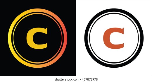 C letter icon design template elements in abstract background logo, design identity in circle, alphabet letter
