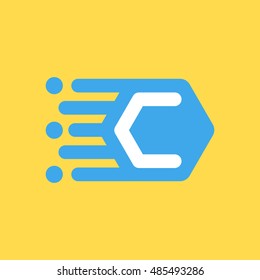 C letter icon, speed concept icon, 2d vector icon, isolated on yellow background, eps 8