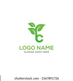C Letter leaf logo design template