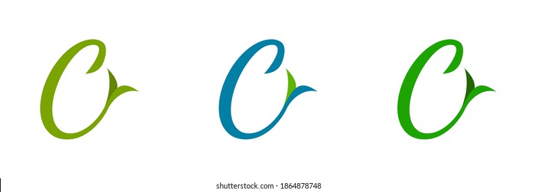 vector de diseño de ilustración de letra C y logotipo de hoja