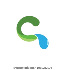 C letter with leaf and water drop logo design vector