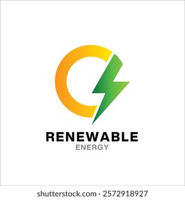 C letter and lightning on the dark background. C monogram. Power and energy technology.