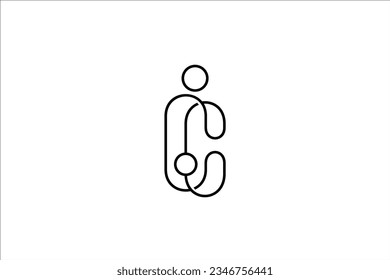 C letter line logo design with people care combination