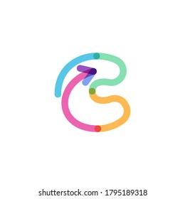 C letter line logo made of a rainbow arrow. This font is perfect for a multimedia company advertising, infographics art, colorful identity, etc.