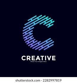 C letter with line style gradient color vector logo design. Suitable for business, technology, minimalist letter, initial modern name and creative monogram style