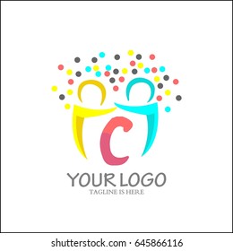 C letter logo. Abstract team work design vector. Community symbol icon.