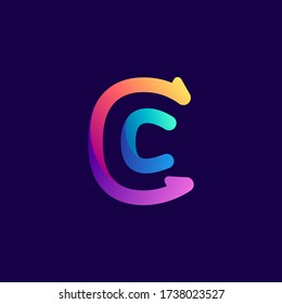 C letter logo with arrows. Vector bright gradient font for sport labels, bets headlines, multimedia posters, business cards etc.