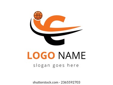 C Letter Logo With Basketball Ball. Sports Symbol Vector Template Design