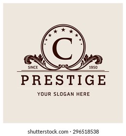 C Letter logo, Beautiful Prestige Logo Designs, Business sign, Restaurant, Royalty, Cafe, Hotel, Heraldic, Jewelry, Fashion, Wine. Monogram design elements, Vector illustration