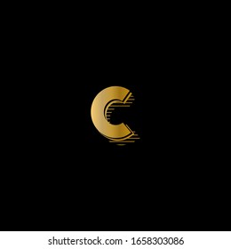 Logo de letra C con fondo negro.Icono de letra C.Este es diseño de letra dorada.