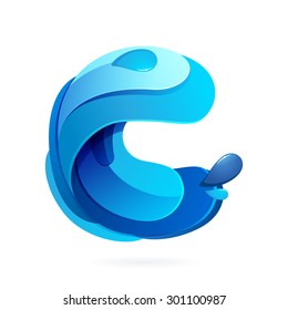 C letter logo with blue water splash and drops. Creative vector design template elements for your application or corporate identity.