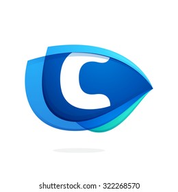 C letter logo with blue wing or eye. Abstract trendy letter multicolored vector design template elements for your application or corporate identity.