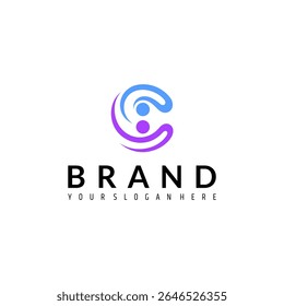 C letter logo Care with combination of people icons in flat design style