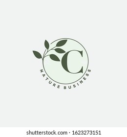 C Letter Logo Circle Nature Leaf,  vector logo  design concept  botanical floral leaf with initial letter logo icon for nature business.