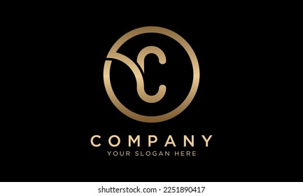 C Letra Logo Con Forma Círculo. Moderna plantilla exclusiva de vectores de diseño con logotipo C. Elegante Diseño De Identidad En Color Dorado.