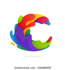 C letter logo with colorful juice splashes. Font style, vector design template elements for your application icon, card or corporate identity.