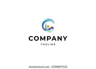 C letter logo with combination of people and wave splashes in colorful gradient 3d design style