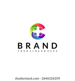 C letter logo with community group of people in colorful design style