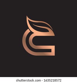 C letter logo concept with leaf symbol. Vector leaf, golden shape and monochromatic one. Abstract emblem, design concept, logo, logotype element for template. 