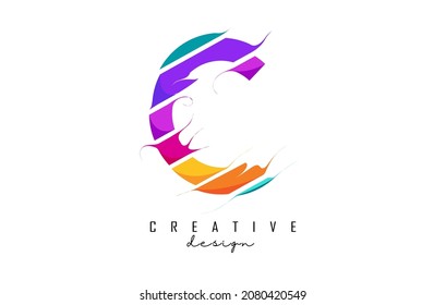 C letter logo with creative cuts and bright colors design. Concept of an abstract Icon of letter C Vector Illustration