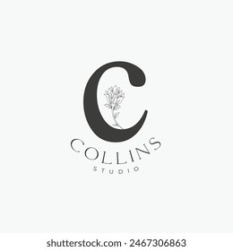 C letter logo with a creative floral concept for company business beauty real estate premium vector