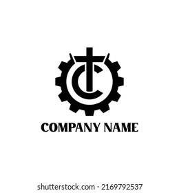 C letter logo or CT letter mark with gear logo or Church logo design