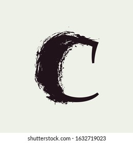 C letter logo. Custom serif style lettering with hand drawn brush stroke. Classic vector font for your fashion poster, jewelry badge, vintage banner, boutique card etc.