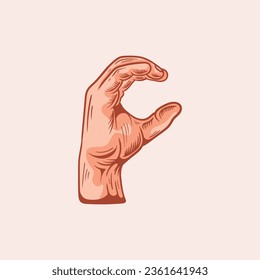 C letter logo in a deaf-mute hand gesture alphabet. Hand drawn vector illustration