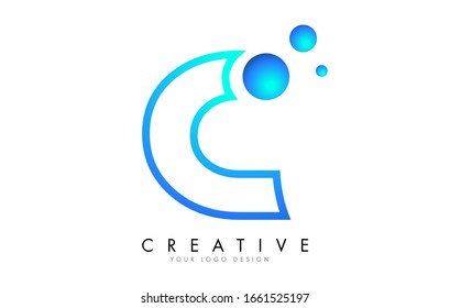 C Letter Logo Design with 3D and Ribbon Effect and Dots. Colorful rounded Letter with blue Gradient.