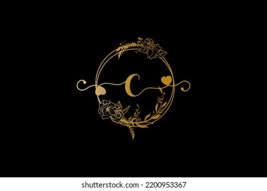 C letter logo. C letter design with black background. This is gold letter logo. Use stylist fashion logo. Decorative design.