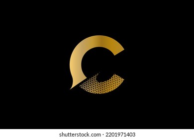 Logo de la letra C. C diseño de letras con fondo negro. Este es el logo de una carta dorada. Usar el logotipo de moda estilista. Diseño decorativo.