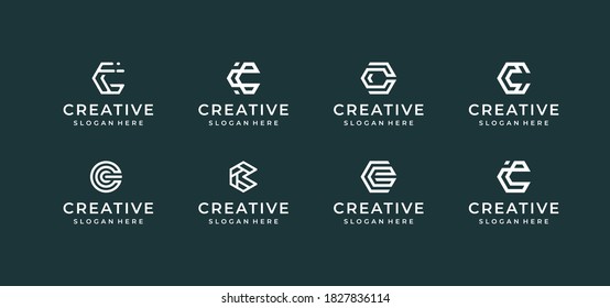 C letter logo design bundle in line art style