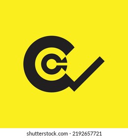 C letter logo design with check mark icon vector template.