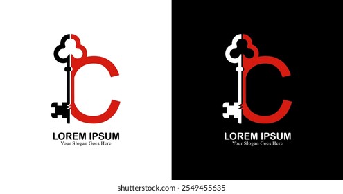 C letter logo design combined with a key