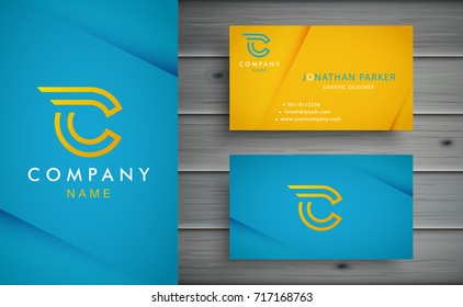 C letter logo design with corporate business card template.