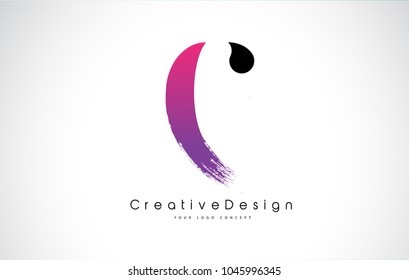 C Letter Logo Design with Creative Pink Purple Brush Stroke Vector Design Illustration.