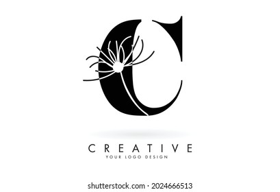 C letter logo design with elegant and abstract flowers vector illustration. Creative icon with letter C.